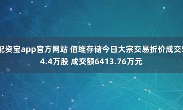 配资宝app官方网站 佰维存储今日大宗交易折价成交54.4万股 成交额6413.76万元